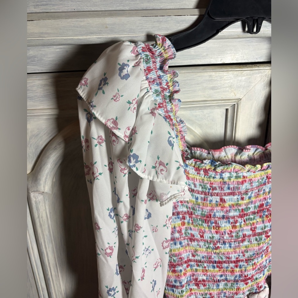 Yvonne & Love Smocked Disty Floral Asymmetric Ruffle Mini‎ Dress Flirty Dainty - Picture 4 of 9